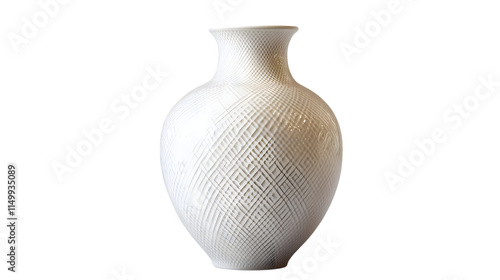 Polished white ceramic vase with subtle pastel patterns, perfect for contemporary interiors or floral arrangements. Isolated on transparent background