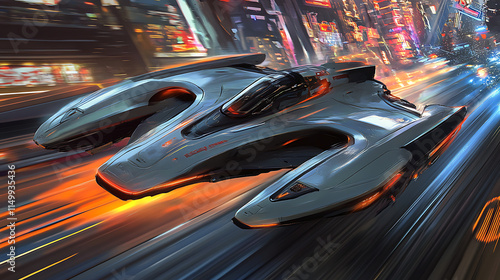 Cyberpunk Speedster: Futuristic vehicle racing through neon-lit city streets at breakneck speed.  A digital painting capturing the thrill of futuristic transportation. 