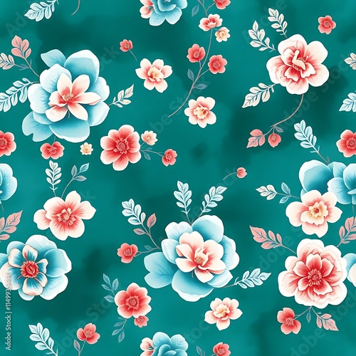 Wallpaper Mural Teal Floral Seamless Pattern  Torontodigital.ca