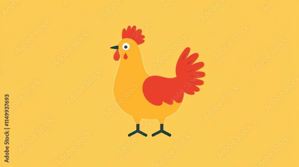 Cheerful Yellow Chicken Illustration - Minimalist Childrens Book Style Cheerful Yellow Chicken Illustration - Minimalist Childrens Book Style