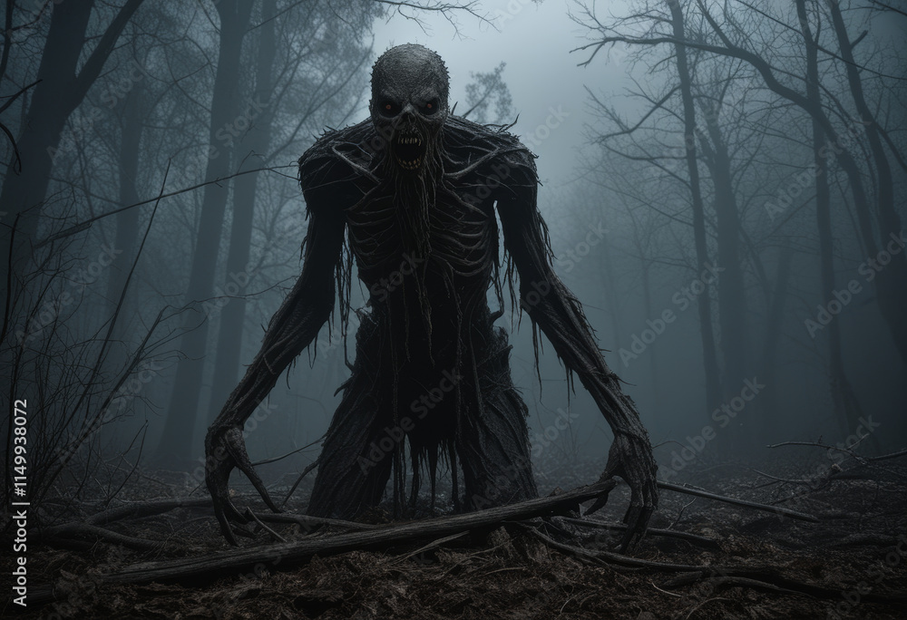 Fototapeta premium Eerie Forest Creature Emerging from Misty Shadows