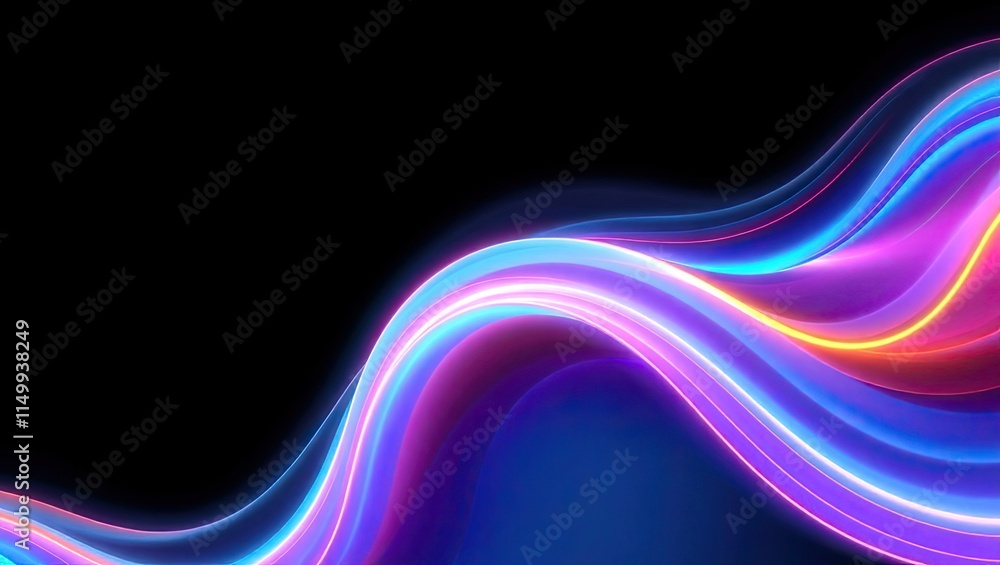 Naklejka premium Neon Light Waves. Vibrant Digital Energy. Ideal For A Desktop Wallpaper Or Background.