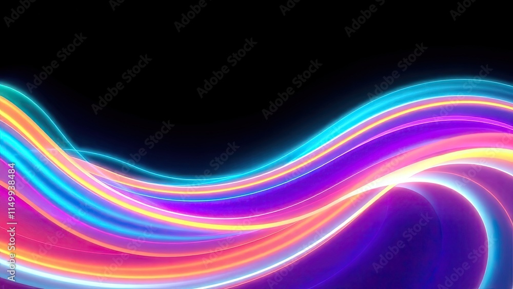 Naklejka premium Neon Light Waves. Vibrant Digital Energy. Ideal For A Desktop Wallpaper Or Background.