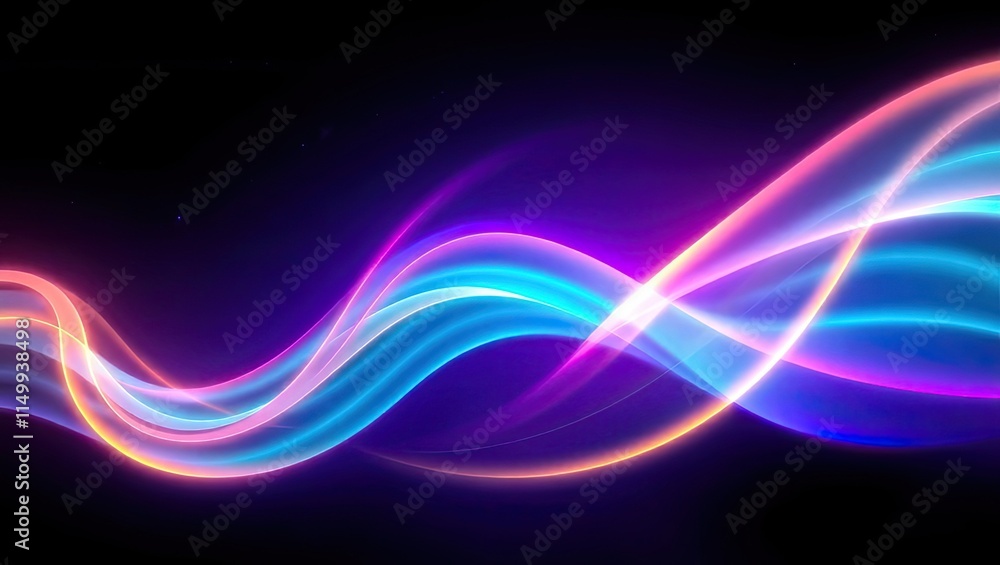 Obraz premium Neon Light Waves. Vibrant Digital Energy. Ideal For A Desktop Wallpaper Or Background.