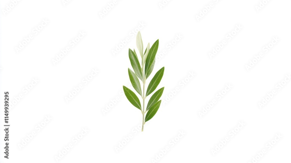 Fototapeta premium Single olive branch with leaves and buds on white background.