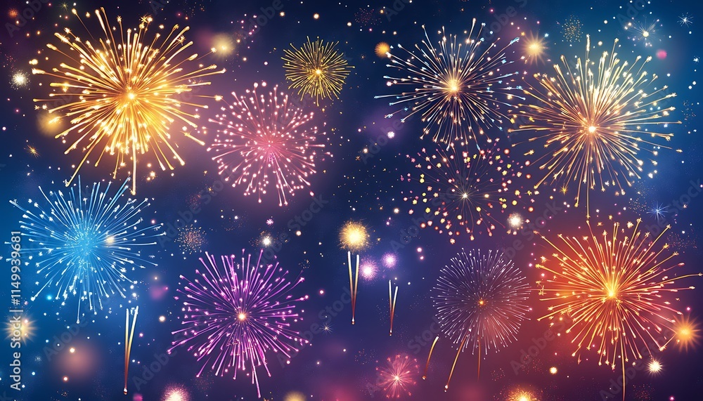 Fototapeta premium Night Sky Illuminated by Colorful Fireworks for a Perfect New Year 2025