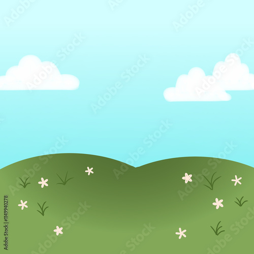 Background landscape with sky and grass