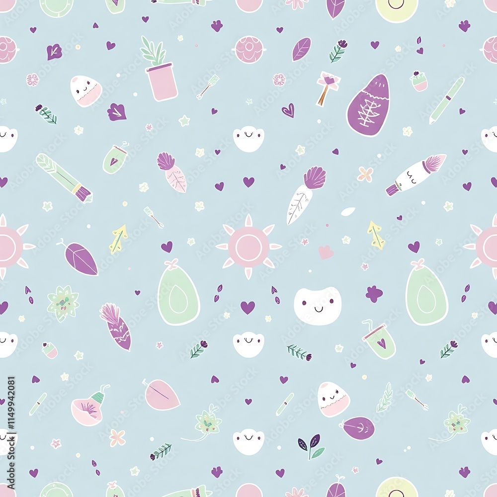 Pastel Dreamland: Seamless Pattern of Cute Kawaii Elements Pastel Dreamland: Seamless Pattern of Cute Kawaii Elements
