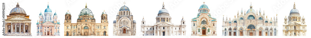 Watercolor landmarks png cut out element set, transparent background Watercolor landmarks png cut out element set, transparent background
