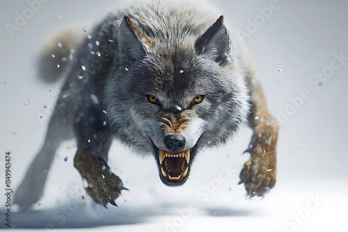 A Furious Gray Wolf Leaping Through the Snow A Stunning Close Up of a Wild Canid in Winter