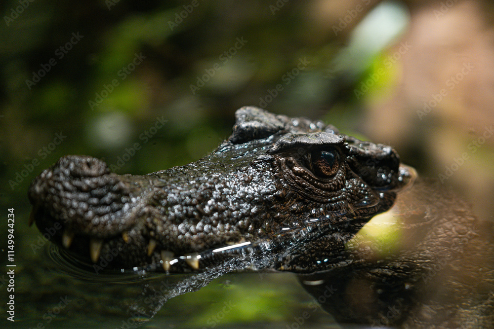 Obraz premium Gefährliches Krokodil, das seinen Kopf aus dem Wasser in Deutschland streckt, einschüchternde Wildtiere, Raubtier in Aktion, Nahaufnahme des Reptils