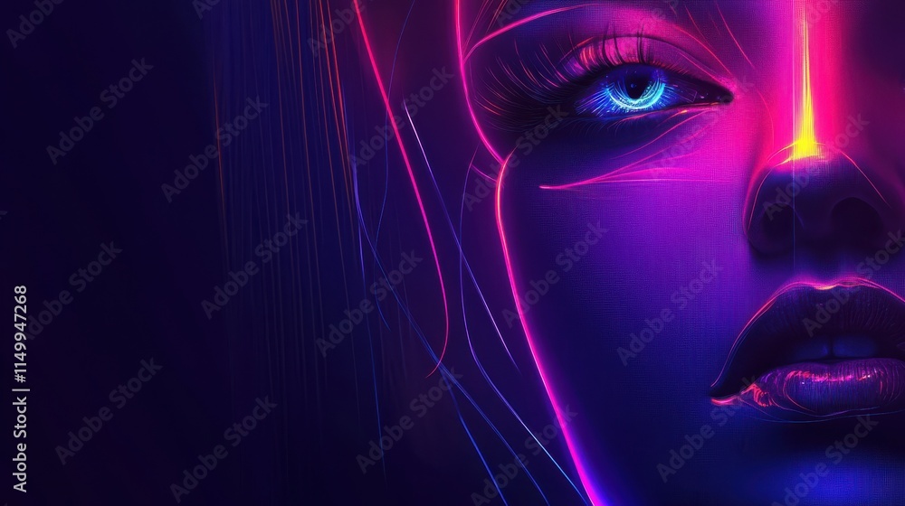 Abstract digital background with glowing neon lines and cyberpunk elements