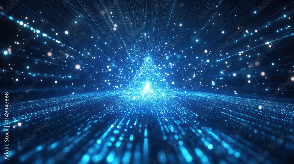Fototapeta premium Abstract technological christmas tree shining with light connections on blue background