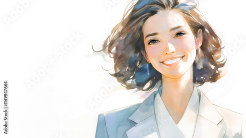 水彩画の笑顔の若い女性