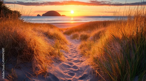 Golden Sunset Path on Beach