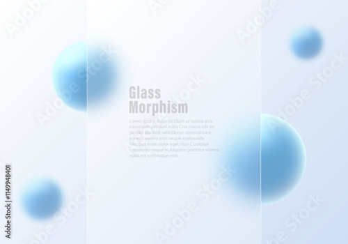 Vector illustration in glass morphism style, gradient background with septum and blue spheres.
