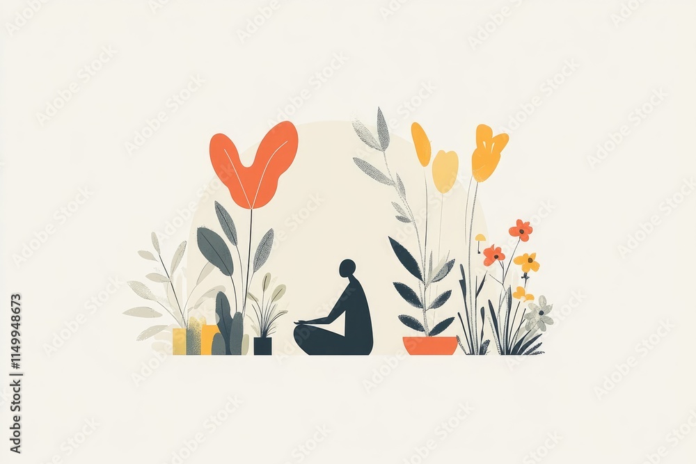 A serene figure in meditation, surrounded by nature.