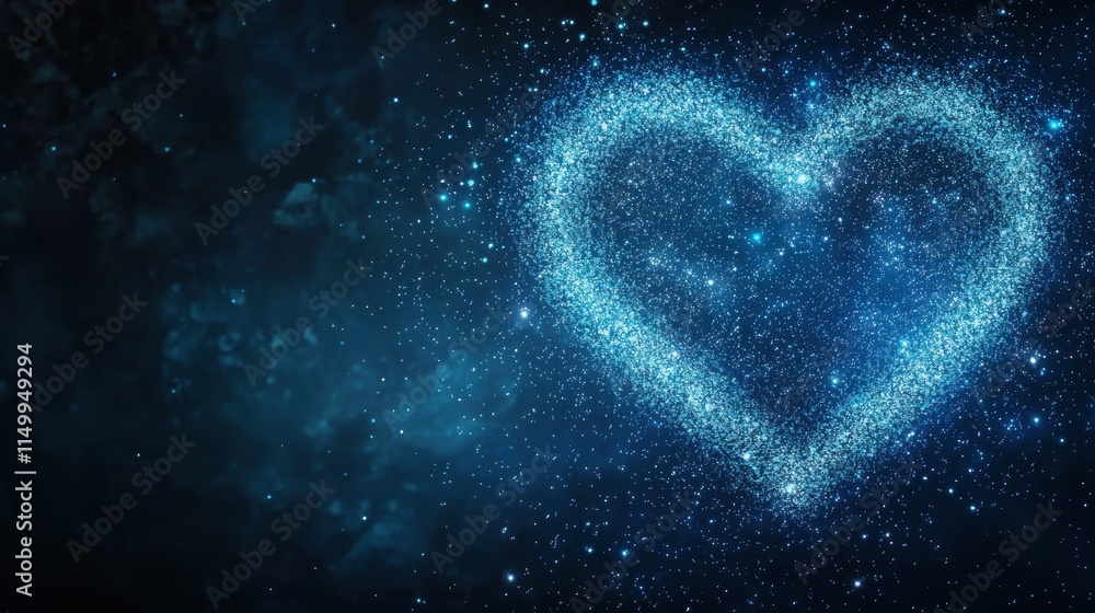 Glowing Heart Surrounded by Stars on Dark Background for Dreamy Atmosphere Glowing Heart Surrounded by Stars on Dark Background for Dreamy Atmosphere