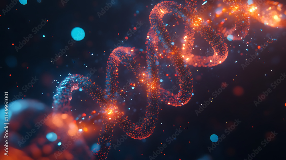 Abstract DNA Helix - A cosmic dance of light and particles, an abstract representation of a DNA helix glowing with energy. It's a mesmerizing visual for scientific concepts, genetic research. Abstract DNA Helix - A cosmic dance of light and particles, an abstract representation of a DNA helix glowing with energy. It's a mesmerizing visual for scientific concepts, genetic research.