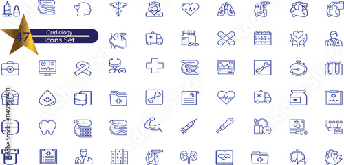 cardiology simple icons set. Contains such icons