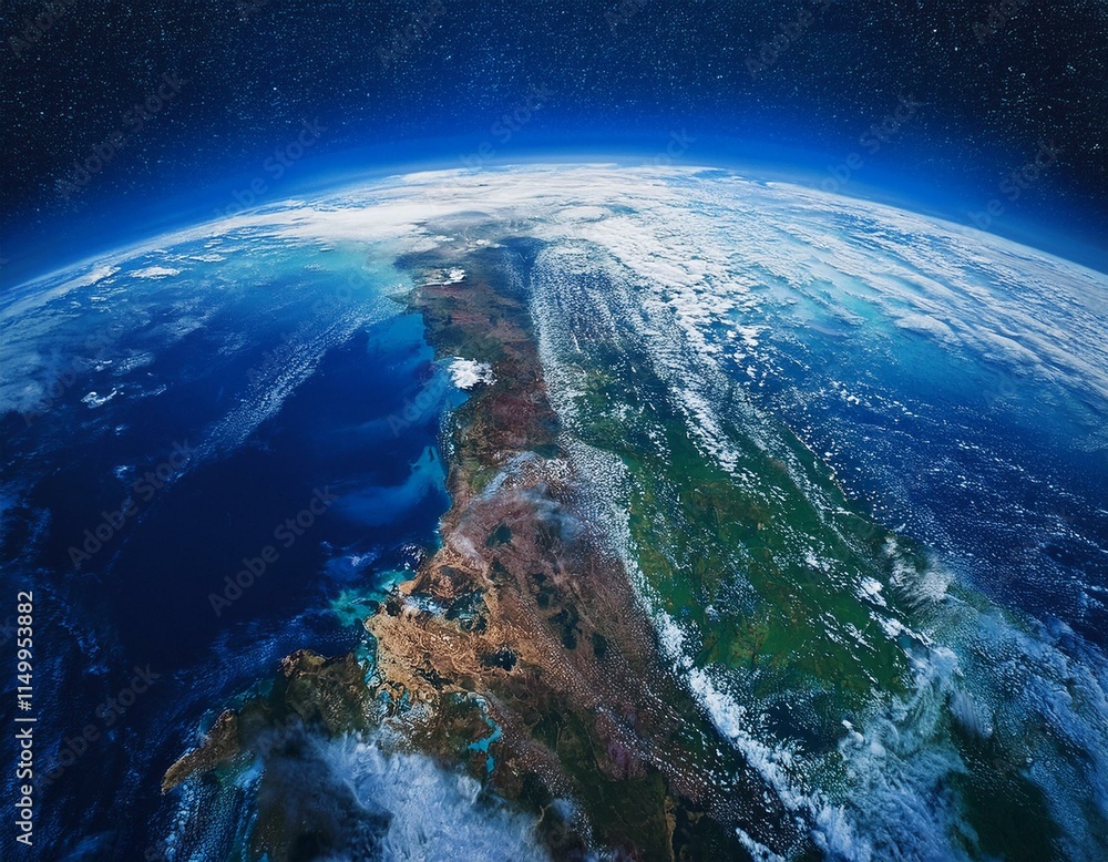 Fototapeta premium Generated image A breathtaking satellite view of Earth showcasing the diverse continents and vast blue ocean