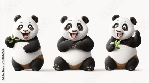 Cartoon panda. Cute panda bear, happy baby animals, lazy funny chinese bears posing. Friendly mascot, vector characters set photo