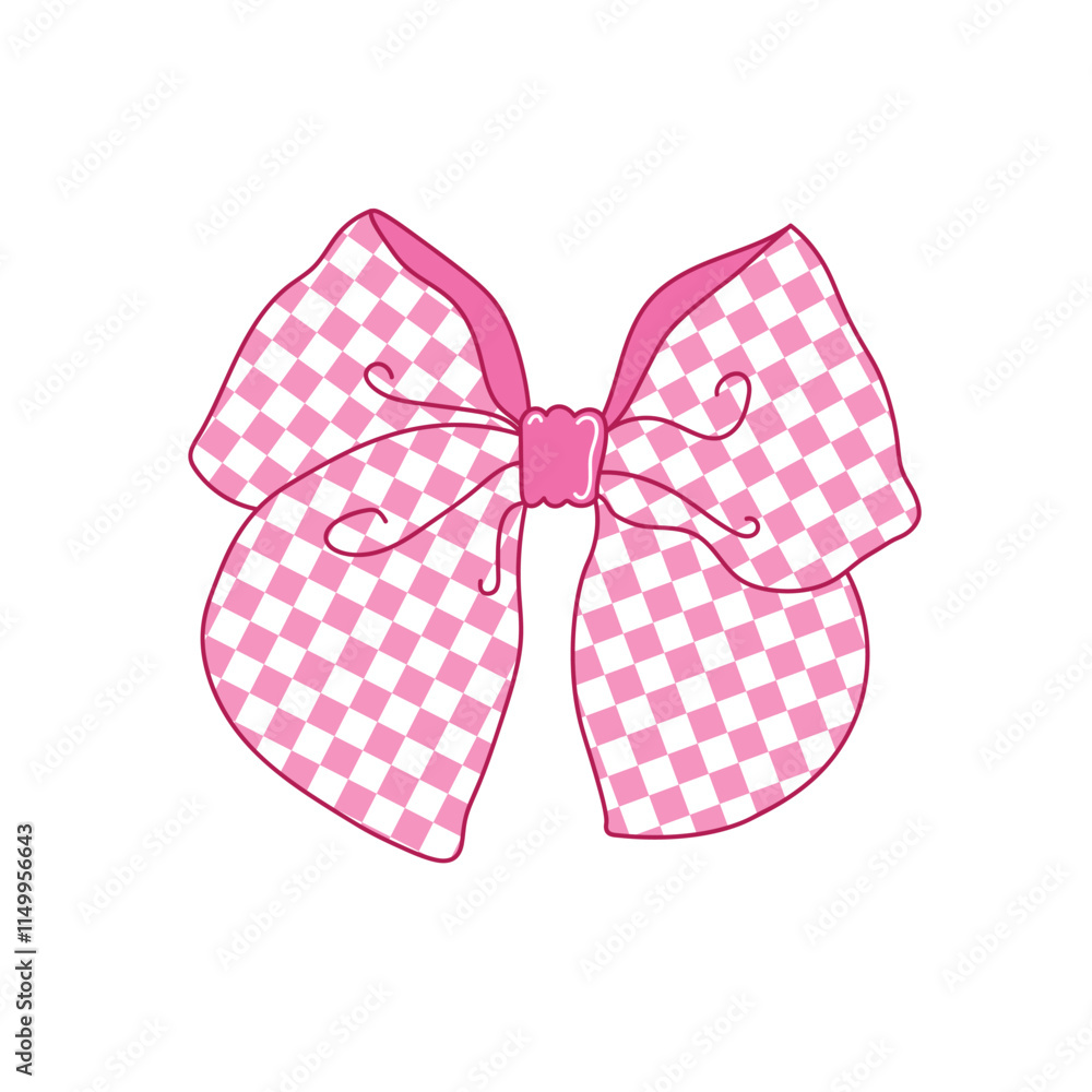 Pink buffalo plaid pattern bow vector. Valentine bow with heart vector clip art Pink buffalo plaid pattern bow vector. Valentine bow with heart vector clip art