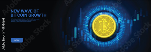 Horizontal concept banner with Bitcoin