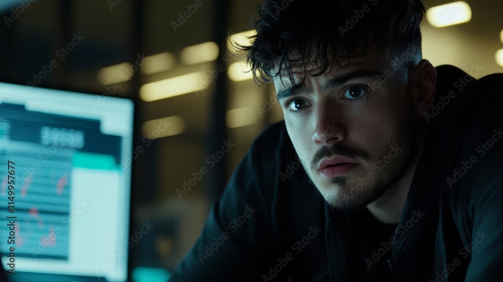 Person looking worried at computer screen, reflecting the pressures and challenges of modern digital life. Navigating complex technology and information overload.
Person looking worried at computer screen, reflecting the pressures and challenges of modern digital life. Navigating complex technology and information overload.