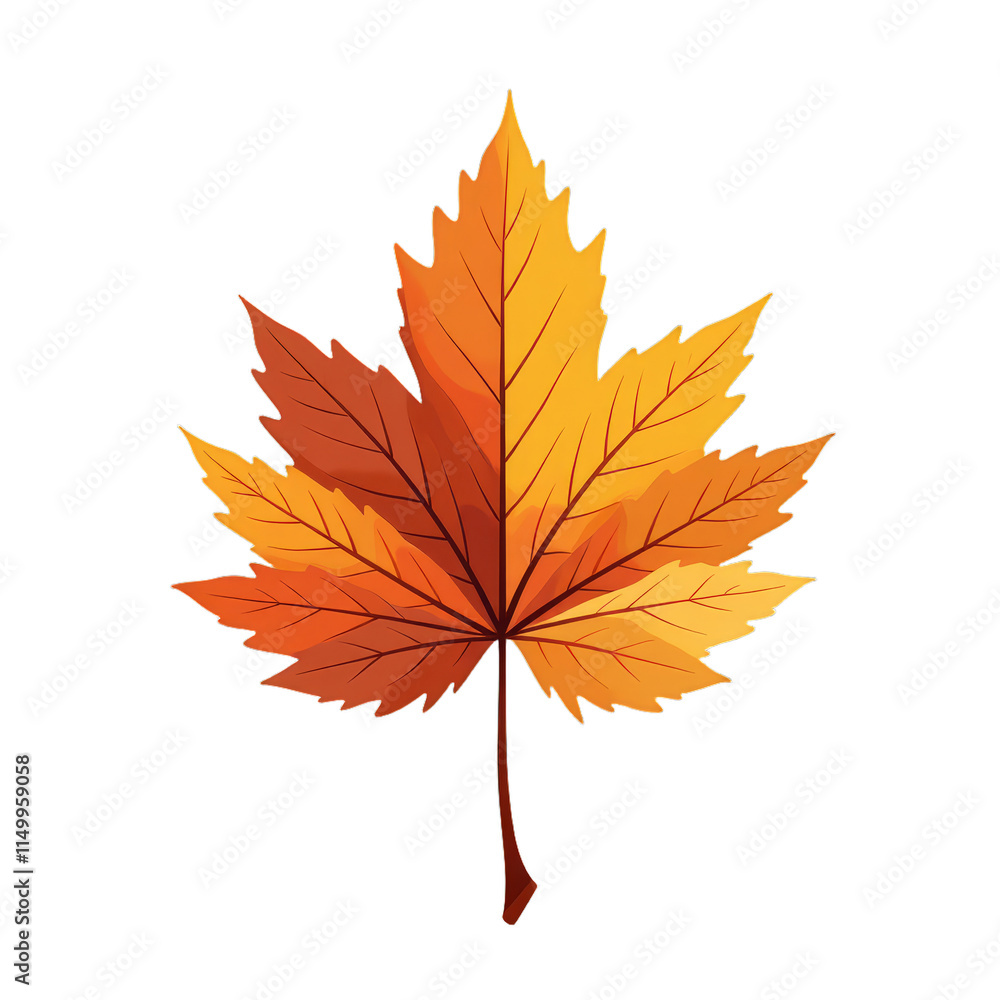 Fototapeta premium Autumn leaf with gradient colors of orange, yellow, and red on a black background