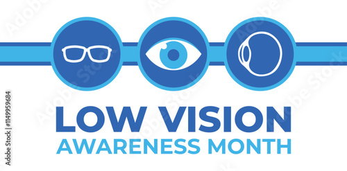 Amd low vision awareness month observed every year in month of February. Banner, poster, card template design. Health awareness.
