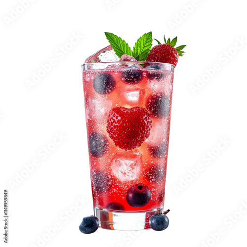 Refreshing summer fruit cocktail, Cool and vibrant mocktail, Juicy berries in bub photo