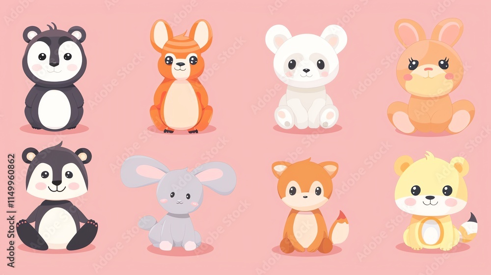 Eight cute cartoon animals. Eight cute cartoon animals.