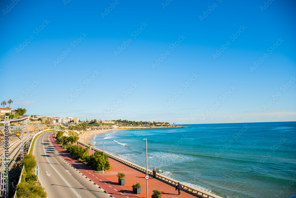 Obraz premium tarragona beach on the coast of the mediterranean sea in spain vacation tourist destination