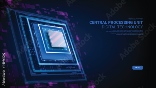 Futuristic banner with digital computer chip