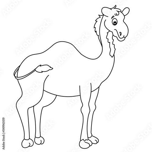 Cute cartoon hand drawn vector camel coloring page.