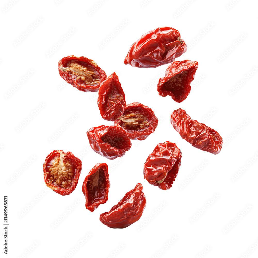 Fototapeta premium 3D Render of Falling Dried Tomato on Transparent Background, Full Depth of Field