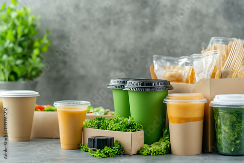 Assorted Takeaway Food and Drinks in Eco-Friendly Packaging