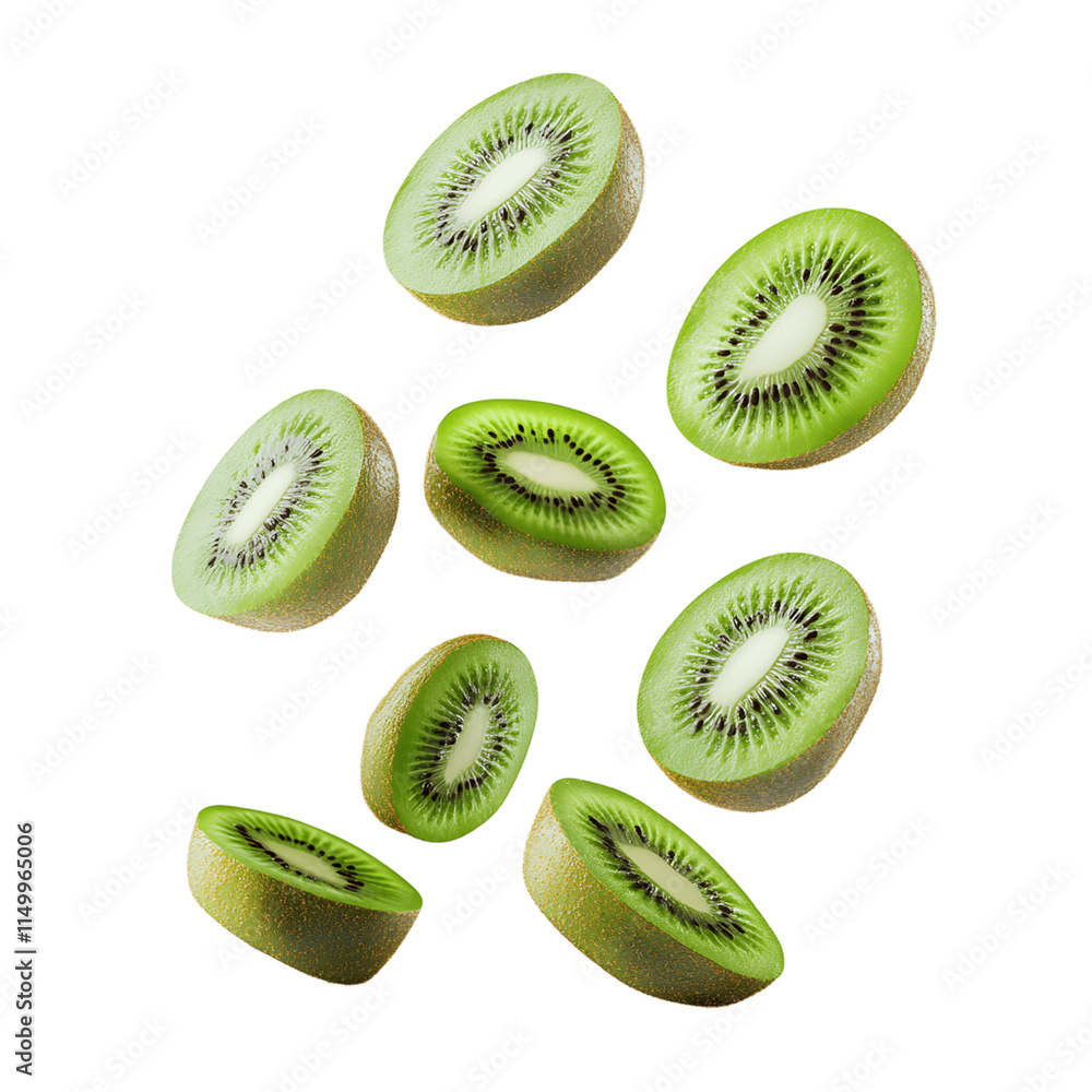 Fototapeta premium 3D Render of Falling Kiwi on Transparent Background, Full Depth of Field