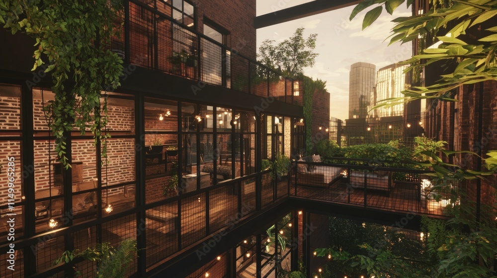 Fototapeta premium Urban greenery oasis modern building architectural photography cityscape aesthetic view sustainable design