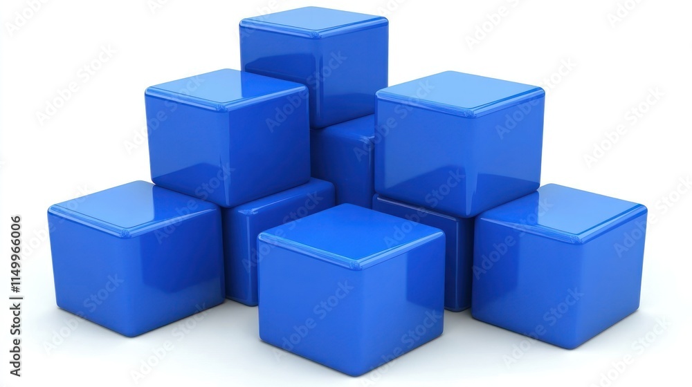 Stack of shiny blue cubes on white background. Stack of shiny blue cubes on white background.