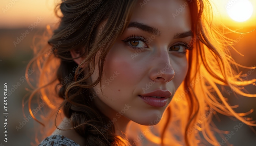 A woman with long brown hair is looking at the camera A woman with long brown hair is looking at the camera