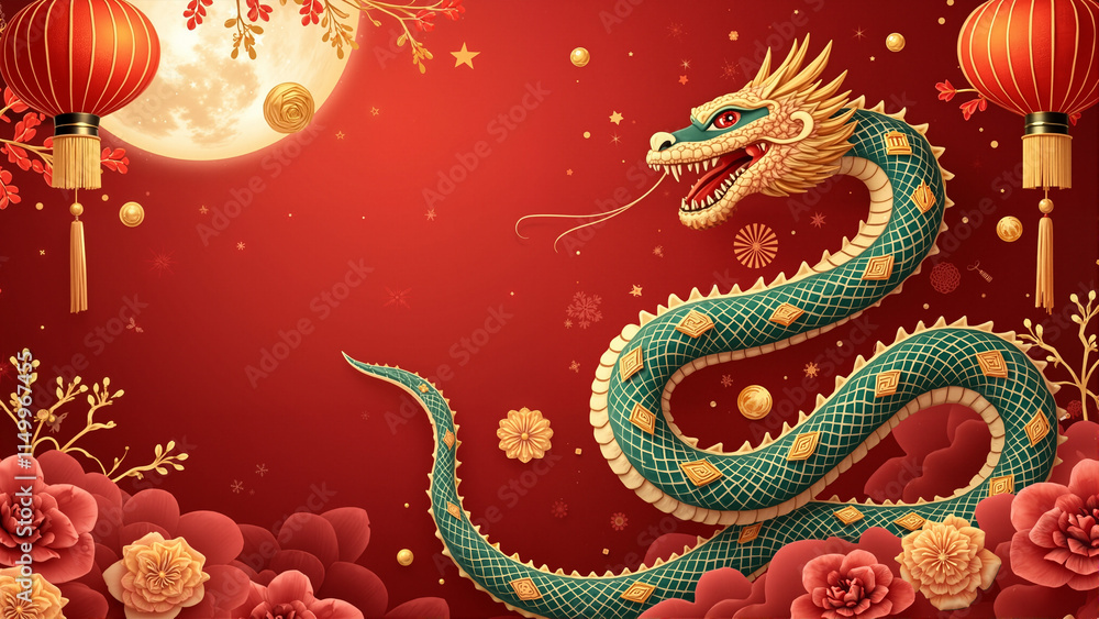 Fototapeta premium Welcoming the Year of the Snake: Celebrate Lunar New Year 2025 with Tradition and Prosperity