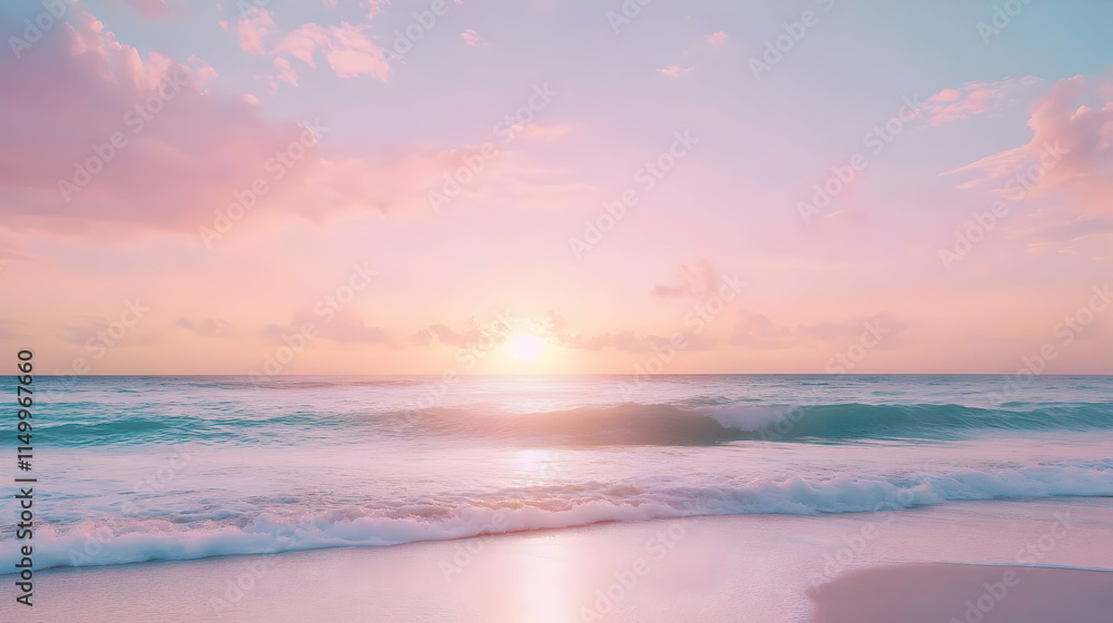 A serene beach scene at sunset, with soft waves and pastel skies. A serene beach scene at sunset, with soft waves and pastel skies.