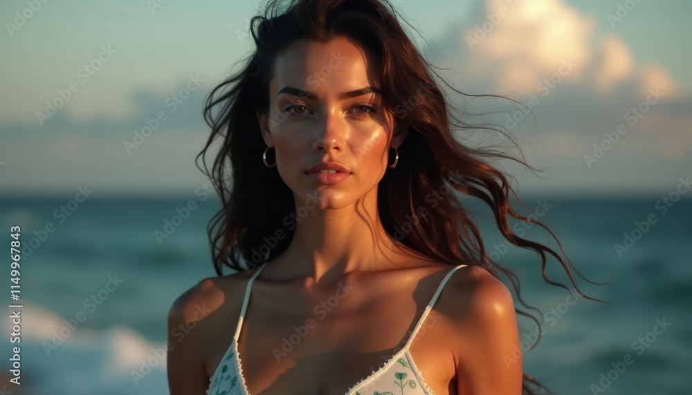 A woman in a white bikini standing on the beach A woman in a white bikini standing on the beach