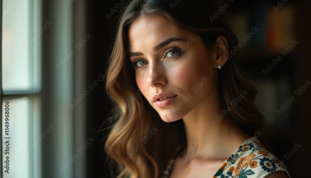 A woman looking out of a window at the camera A woman looking out of a window at the camera