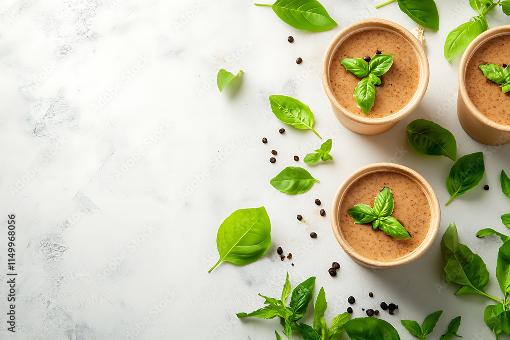 Creamy Basil Soup in Disposable Bowls Creamy Basil Soup in Disposable Bowls