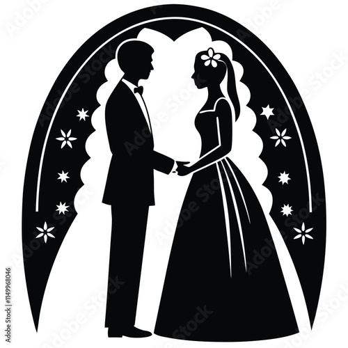 silhouette of bride and groom