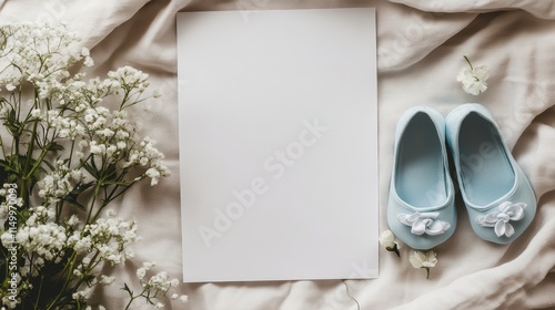 Baby Shower Invitation Mockup: Blank Card, Shoes - Minimalism