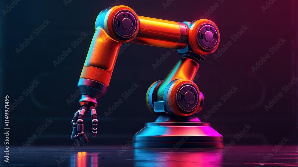 Stylized icon of a robotic arm, symbolizing automation in industrial settings, rendered in vibrant colors 